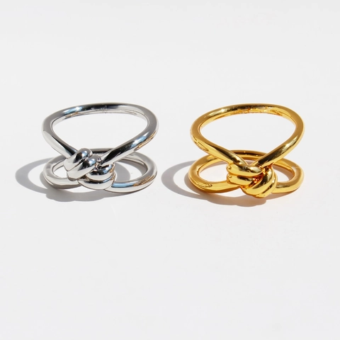 Anillo Minimalista Con Nodo A Doppio Strato Per Donna Uomo Ottone Placcato Oro Lucido Gioielli Di Moda Accessorio