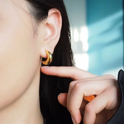 Orecchini A Bottone Luna Minimalisti Ottone Lucido Con Perno In Argento Sterling 925 Trama A Specchio Gioielli Donna