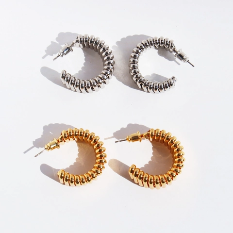 Chunky C-Shape Hoop Ohrringe Mit 925 Sterling Silber Ohrstecker Gerippte Spiralstruktur Messing Metall Schmuck Für Frauen