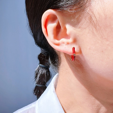 Pendientes De Aro De Esmalte Rojo Vintage Latón Chapado En Oro Circón Pequeños Aros Redondos Retro Para Mujeres