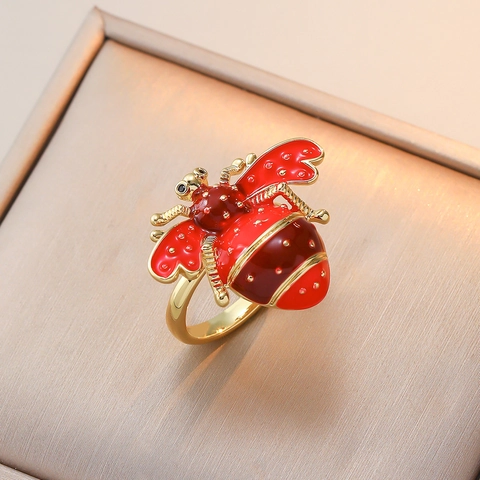 Anello Aperto Regolabile Ape Insetto Vintage Lega Smalto Olio Gocciolante Gioielli Da Dito Animale Colorato Per Donne