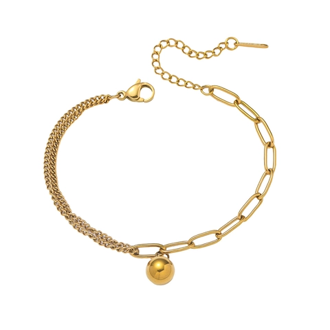Minimalist Stainless Steel Bracelet Gold Plated Curb And Paperclip Chain With Solid Ball Pendant Adjustable For Women