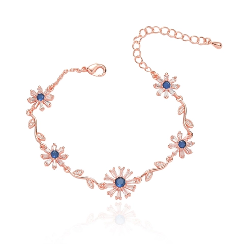 Sweet Daisy Flower Alloy Zirconia Charm Bracelet For Women Rose Gold Plated Floral Adjustable Chain Bracelet Jewelry Gift