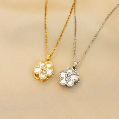 Collana Con Ciondolo Fiore Segno Del Dollaro Acciaio Al Titanio Zircone Conchiglia Gioielli Donna