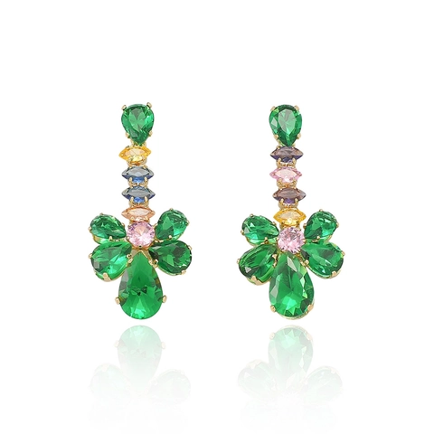 Luxe Legering Zirkonia Meerkleurig Waterdruppel Ketting Oorbel Titaniumstaal Ketting Sieraden Voor Vrouwen Huwelijk Banket Feest