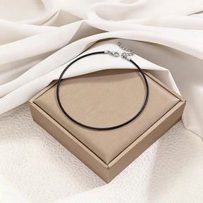 Women Minimalist Black Cord Choker Necklace Stainless Steel Lobster Clasp Extension Chain Korean Style Simple Jewelry Neckband