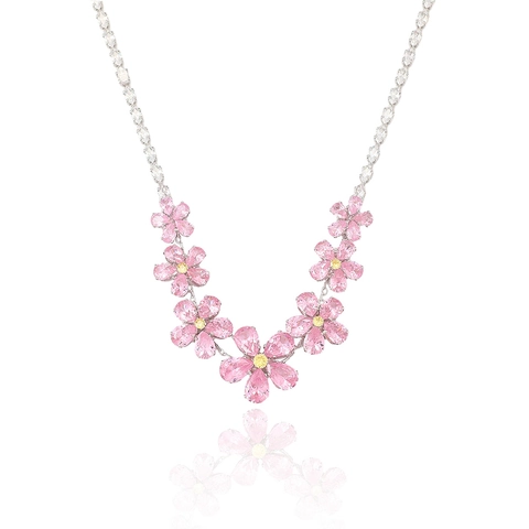 Roze Bloem Zirkoon Ketting En Oorbellen Titanium Staal Koper Kersenbloesem Mode Sieraden Voor Dames