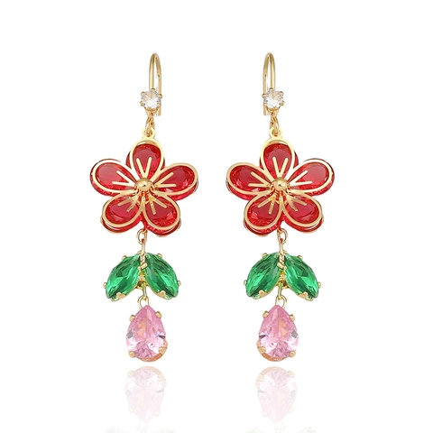 Titanstahl Bunte Zirkonia Blume Schmuckset Halskette Und Ohrringe Botanisches Kamelien Design Für Damen Modeaccessoire