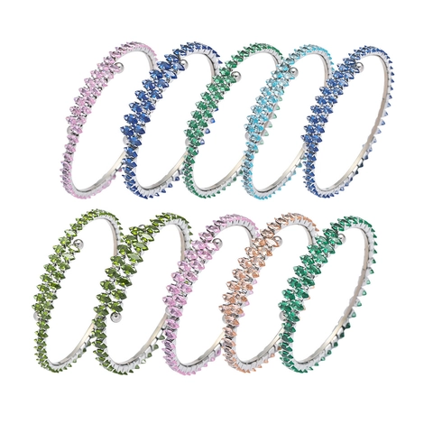 Bangle Bracelet For Women Stainless Steel Marquise Cubic Zirconia Colorful Crystal Adjustable Open Cuff Fashion Jewelry