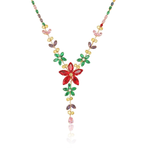 Mode Titanstahl Zirkonia Blume Schmuckset Für Damen Rot Kristall Kamelie Halskette Und Ohrringe Party Schmuck