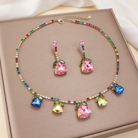 Set Di Gioielli Collana E Orecchini Fiore Tulipano Zircone Cristallo Acciaio Titanio Rame Placcato Oro Moda