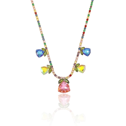 Set Di Gioielli Collana E Orecchini Fiore Tulipano Zircone Cristallo Acciaio Titanio Rame Placcato Oro Moda