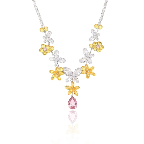 Collana E Orecchini A Farfalla E Fiore Rame Ottone Zircone Colorato Placcato Oro Vero Stile Chic Elegante Per Donne