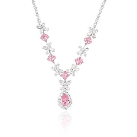 Parure Bijoux Papillon Rose Collier En Cuivre Et Boucles D oreilles Zircon Zircone Taille Poire Accessoire Mode Pour Femmes