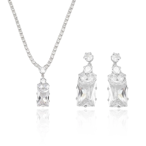 Smaragdschliff Zirkonia Schmuckset Mit 925 Sterlingsilber Stift Kupfer Quadratische Halskette Ohrringe Für Damen Bankett