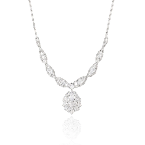 Luxus Titanstahl Zirkonia Halskette Und Ohrringe Schmuckset Marquise Blatt Cluster Braut Hochzeit Party Schmuck Für Damen