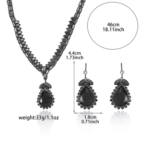 Black Zircon Tulip Necklace Earrings Jewelry Vintage Waterdrop Pendant Clavicle Chain Elegant Women