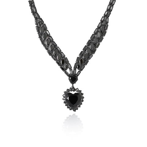 Collar Y Pendientes De Zircón Corazón Negro Joyería De Cobre Bañado En Oro Gótico Cadena De Clavícula Accesorios Mujer