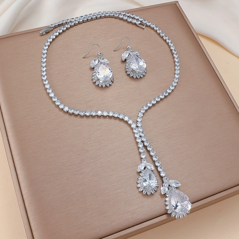 Joyas De Tulipán De Circón Collar Y Pendientes Acero De Titanio Brillante Circonita Cúbica Elegantes Para Fiesta Y Boda