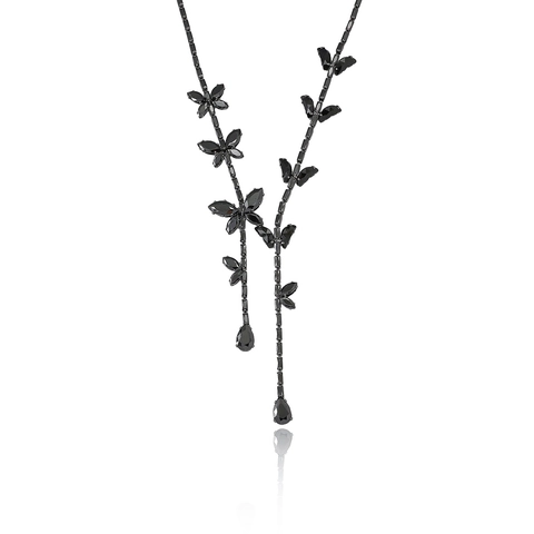 Elegant Black Butterfly Zirconia Necklace And Earrings Jewelry Set Copper Real Gold Plated Clavicle Chain For Women Gift