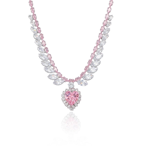 Collier Et Boucles D'oreilles En Cuivre Zircon Bijoux Pour Femmes Pendentif Coeur Rose Pierres Marquise Style Romantique Élégant