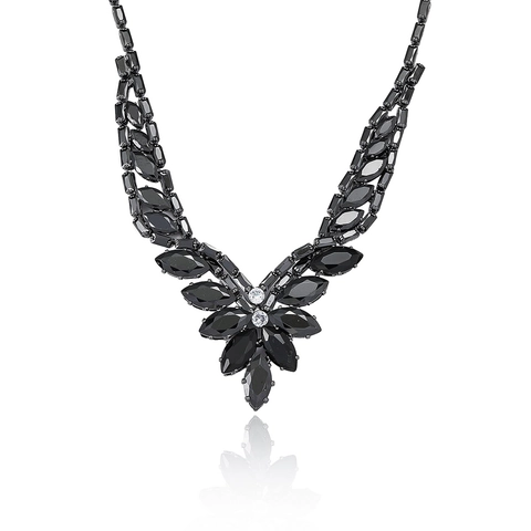 Wheat Ear Jewelry Set Titanium Steel Copper Black Marquise Zircon V-Shape Necklace Earrings Vintage Luxury For Women