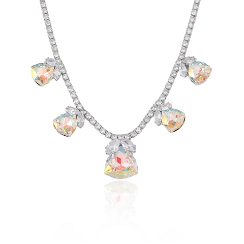 Mode Cristal Irisant Cuivre Avec Zircone Collier Et Boucles Oreilles Pour Femmes Vêtements De Fête Formels Scintillante Aurore