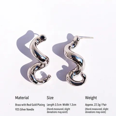 Boucles d'Oreilles Spirale en Vague Avec Tige en Argent Sterling 925 Laiton Plaqué Or Géométrique Minimaliste Bijoux Femme