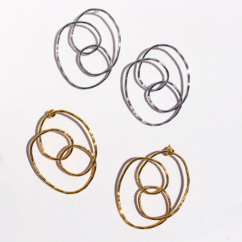 Boucles d'Oreilles Clous Ovales Géométriques Multi-Boucles Laiton Plaqué Or Argent Tige en Argent Sterling 925 Bijoux Femme