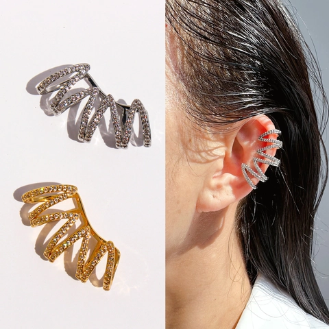 Bague d'Oreille Mode en Zircone Multicouche pour Femme Sans Perçage Forme en V Géométrique Or Or Blanc Laiton Bijoux de Clip