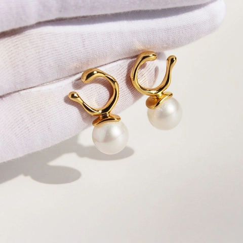Orecchini A Perno In Ottone Geometrici Irregolari Con Künstliche Perle Mabe Finte E Zircone Gioielli Minimalisti Eleganti Da Donna