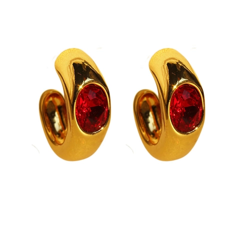 Orecchini A Cerchio A Forma Di C Vintage Ottone Con Perno In Argento Smeraldo Rubino Zirconia Geometrico Per Donne