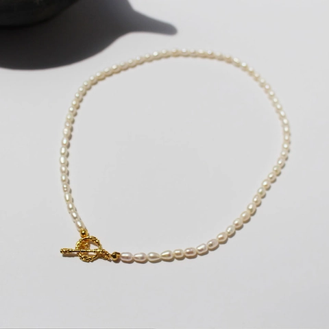 Süßwasserperlenkette Französisch Vintage Elegant Choker Messing Vergoldet Knebelverschluss Reissperlen Schmuck Für Frauen