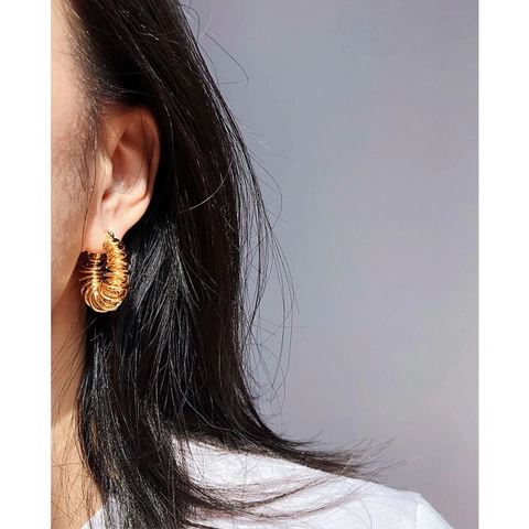 Women Unique Spiral Coiled Hoop Earrings Gold Plated Brass Spring Hollow Winding Fashion Jewelry Round Earrings Gift