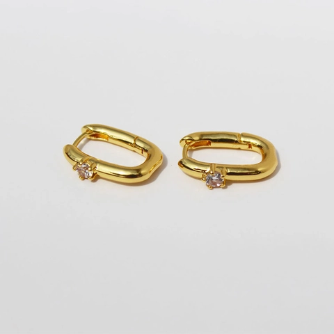 Minimalist Brass Gold Plated U-Shaped Huggie Earrings For Women Petite Zircon Inlaid Geometric Metal Hoop Earrings Jewelry