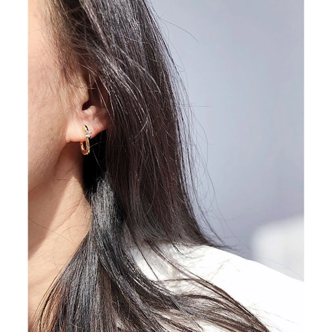 Minimalist Brass Gold Plated U-Shaped Huggie Earrings For Women Petite Zircon Inlaid Geometric Metal Hoop Earrings Jewelry