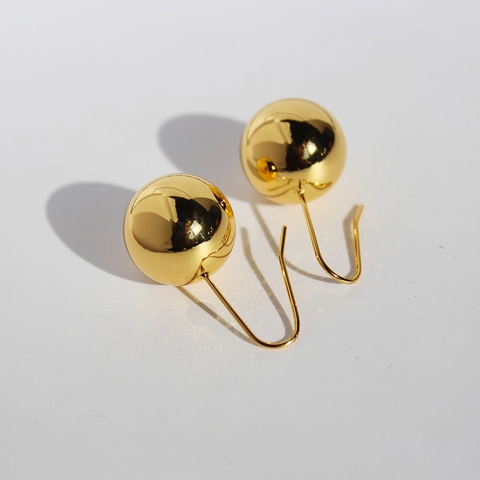 Polished Copper Gold Ball Dangle Earrings Minimalist Mirror Finish Round Sphere Drop Jewelry For Women