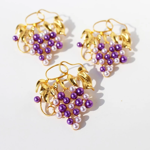 Broche de Uva Vintage de Latón Chapado en Oro Con Perla de Imitación Zirconia Hoja Botánica Joyería Moda Para Mujer