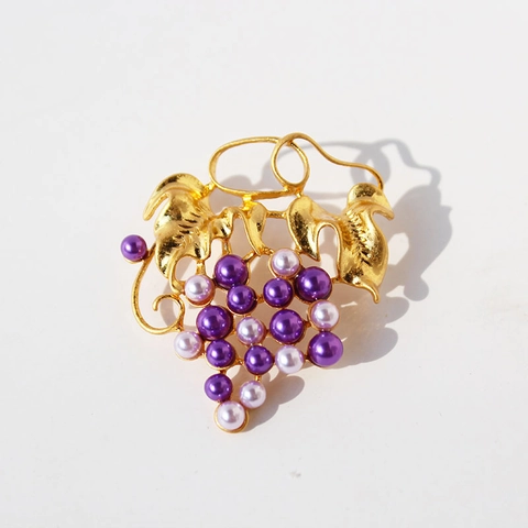 Broche de Uva Vintage de Latón Chapado en Oro Con Perla de Imitación Zirconia Hoja Botánica Joyería Moda Para Mujer