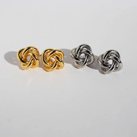 Orecchini a Bottone con Nodo Torsadé in Ottone Placcato Oro per Donna Gioielli Geometrici Vintage Regalo di Festa