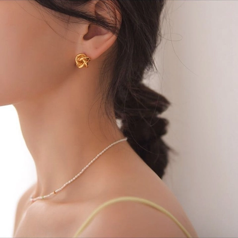 Orecchini a Bottone con Nodo Torsadé in Ottone Placcato Oro per Donna Gioielli Geometrici Vintage Regalo di Festa