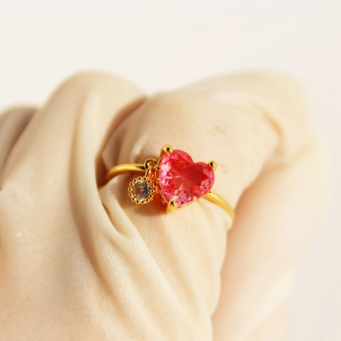 Anello Zircone Cuore Ottone Placcato Oro Pietra Rosa Sfumata Ciondolo Aperto Regolabile Gioielli Raffinati Da Donna