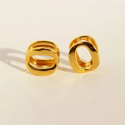 Messing Verguld Geometrisch Ovaal Hol Dubbele Ring Creolen Minimalistische Stijl Met Zirkonia Voor Vrouwen