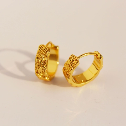 Vintage Relief Blumen Hoop Ohrringe Gold Vergoldet Messing Retro Gravierte Blatt Muster Kreis Huggies Schmuck Damen