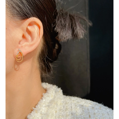 Elegant Geometric Hollow Stud Earrings With Zircon Inlaid Brass Gold Plated And 925 Sterling Silver Earring Post