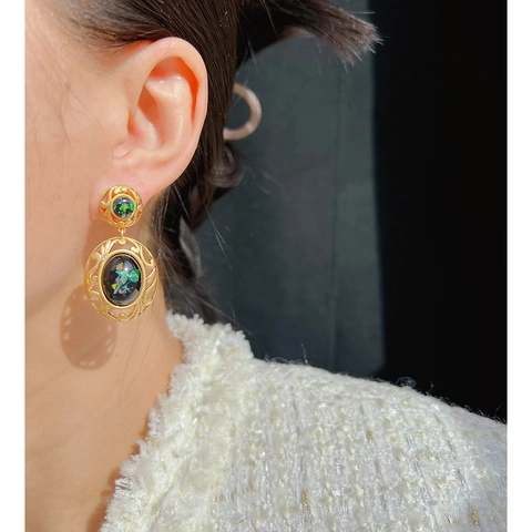 Pendientes Colgantes Ovalados De Encaje Calado Estilo Palacio Vintage Latón Resina Con Poste De Plata De Ley 925 Para Mujer