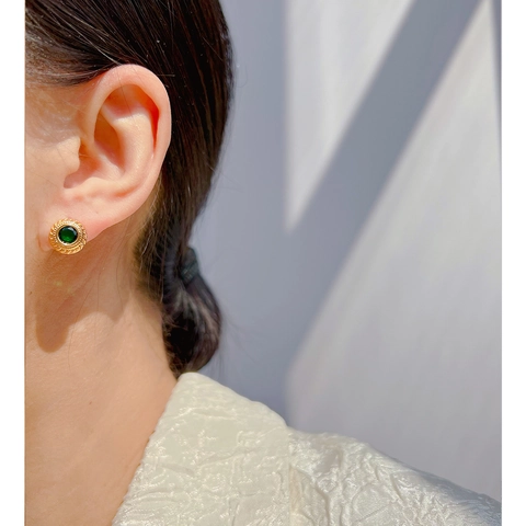 Orecchini a Bottone Tondi in Zirconia Vintage Francese Con Perno in Argento Sterling 925 Gioielli in Ottone Placcato Oro Donna