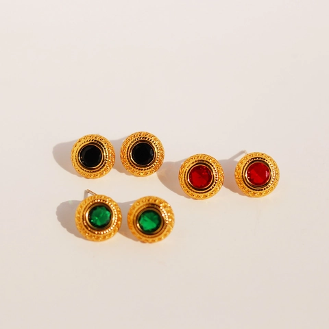 Orecchini a Bottone Tondi in Zirconia Vintage Francese Con Perno in Argento Sterling 925 Gioielli in Ottone Placcato Oro Donna