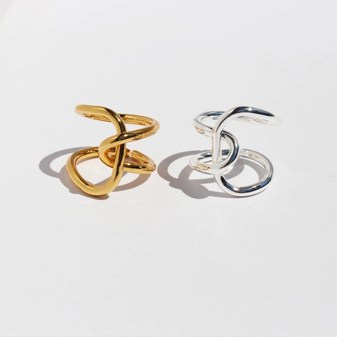 Unregelmäßiger Wickelknoten Ring Gold Silber Vergoldet Messing Minimalistisches Statement Damen Party Verstellbar