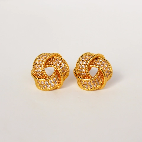 Pendientes De Botón Con Nudo Micro Pavé Circonita Latón Joyería Geométrica Con Poste De Plata Esterlina 925 Para Mujer